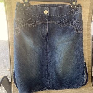 Ted Baker Denim Skirt Size 2 Scroll side slit